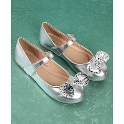 Pine Kids Bellies With Velcro Closure & Bow Applique - Silver