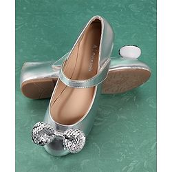 Pine Kids Bellies With Velcro Closure & Bow Applique - Silver