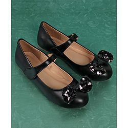 Pine Kids Bellies With Velcro Closure & Bow Applique - Black