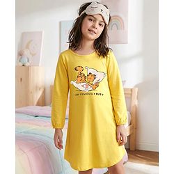 Pine Kids Full Sleeves Bio-Washed Night Gown Garfield Collection - Gold