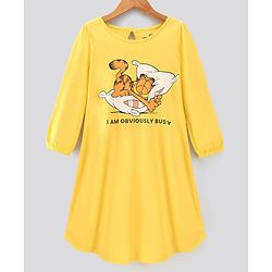 Pine Kids Full Sleeves Bio-Washed Night Gown Garfield Collection - Gold