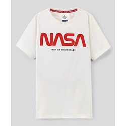 Pine Kids Half Sleeves NASA Collection Bio Washed T-shirt Text Print - White