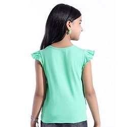 Pine Kids Frill Sleeves Bio Washed T-Shirt Snoopy Print - Light Green