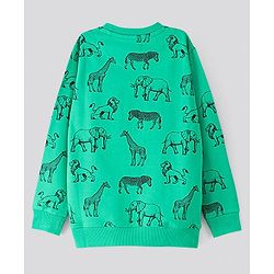 Pine Kids Full Sleeves Biowash Sweatshirt Animals Print - Green