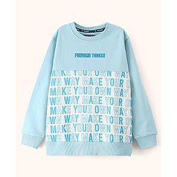 Pine Kids Full Sleeves Biowash Sweatshirt Text Print - Aqua