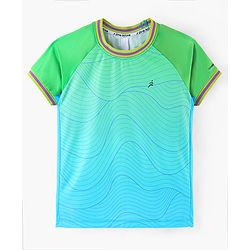 Pine Active Half Sleeves T-Shirt With Shorts Contour Print - Blue & Green