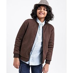 Pine Kids Full Sleeves Suede Bomber Jacket - Brown