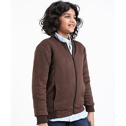 Pine Kids Full Sleeves Suede Bomber Jacket - Brown