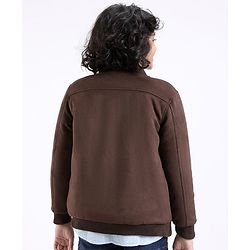 Pine Kids Full Sleeves Suede Bomber Jacket - Brown
