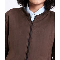 Pine Kids Full Sleeves Suede Bomber Jacket - Brown
