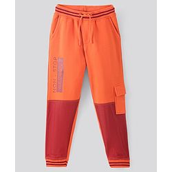 Pine Kids Full Length 100% Cotton Knit Biowashed Joggers Text Print - Orange