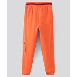 Pine Kids Full Length 100% Cotton Knit Biowashed Joggers Text Print - Orange