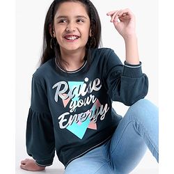 Pine Kids Cotton Knit Full Sleeves Bio Washed Sweatshirt Text Print - Navy