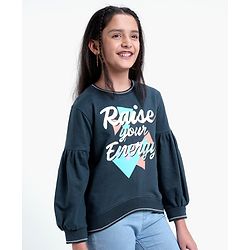 Pine Kids Cotton Knit Full Sleeves Bio Washed Sweatshirt Text Print - Navy