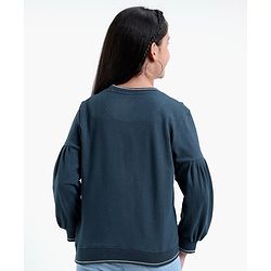 Pine Kids Cotton Knit Full Sleeves Bio Washed Sweatshirt Text Print - Navy