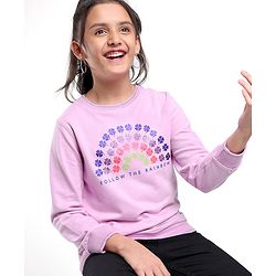Pine Kids Full Sleeves Biowashed Cotton Sweatshirt Floral Print- Purple