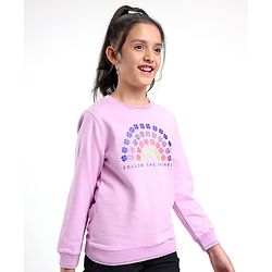Pine Kids Full Sleeves Biowashed Cotton Sweatshirt Floral Print- Purple