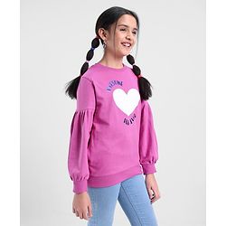 Pine Kids Full Sleeves Biowashed Cotton Sweatshirt Heart & Text Print- Pink