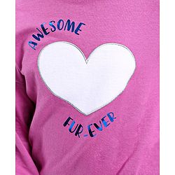 Pine Kids Full Sleeves Biowashed Cotton Sweatshirt Heart & Text Print- Pink