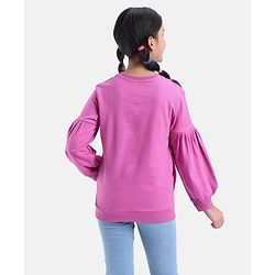 Pine Kids Full Sleeves Biowashed Cotton Sweatshirt Heart & Text Print- Pink