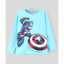 Pine Kids Marvel Collection Full Sleeves Bio Washed T-shirt Captain America Print - Blue
