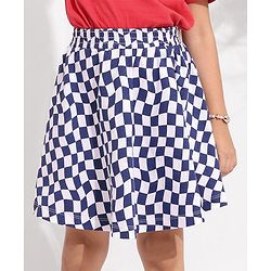 Pine Kids Check Skirt Knee Length Biowash - White Blue