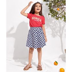 Pine Kids Check Skirt Knee Length Biowash - White Blue