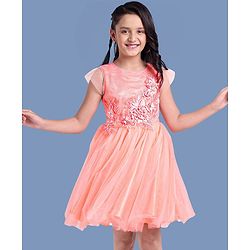 Pine Kids Half Sleeves Party Wear Dress with Flower Brooch - Pink