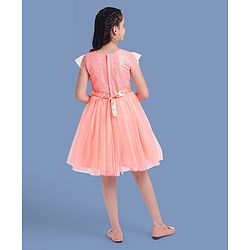 Pine Kids Half Sleeves Party Wear Dress with Flower Brooch - Pink
