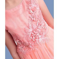 Pine Kids Half Sleeves Party Wear Dress with Flower Brooch - Pink