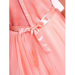 Pine Kids Half Sleeves Party Wear Dress with Flower Brooch - Pink