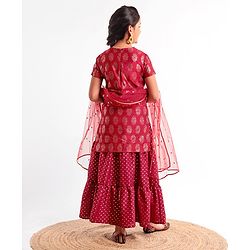 Pine Kids Half Sleeves Choli & Lehenga With Dupatta Set - Red