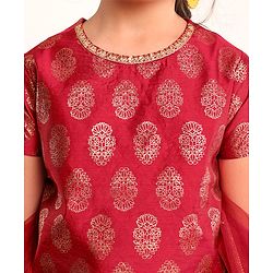 Pine Kids Half Sleeves Choli & Lehenga With Dupatta Set - Red