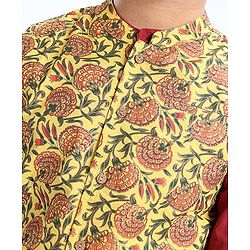 Pine Kids Full Sleeves Kurta Pyjama Set with Bandi Floral Print - Maroon