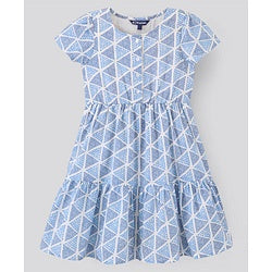 Pine Kids Cotton Half Sleeves Dress with Fashionable Print - White