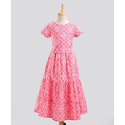 Pine Kids Half Sleeves Lehenga & Choli Set With Dupatta Bandhani Print- Pink