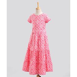 Pine Kids Half Sleeves Lehenga & Choli Set With Dupatta Bandhani Print- Pink