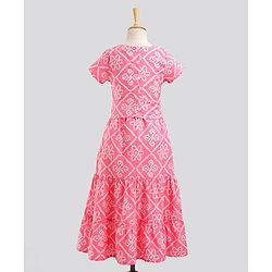 Pine Kids Half Sleeves Lehenga & Choli Set With Dupatta Bandhani Print- Pink