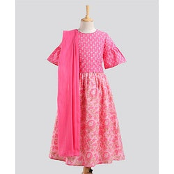 Pine Kids Half Sleeves Lehenga And Choli Set - Pink