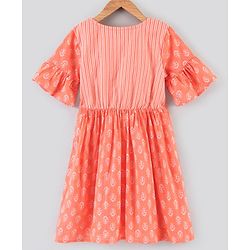 Pine Kids Half Sleeves Kurti Churidar Set with Dupatta - Orange