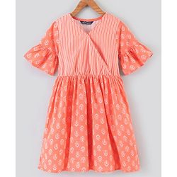 Pine Kids Half Sleeves Kurti Churidar Set with Dupatta - Orange