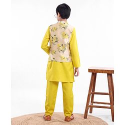 Pine Kids Full Sleeves Kurta Pajama Set with Bandi Floral Print - Yellow