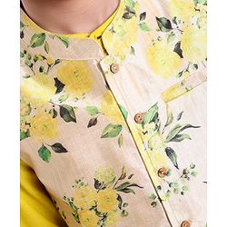 Pine Kids Full Sleeves Kurta Pajama Set with Bandi Floral Print - Yellow