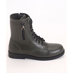 Pine Kids Winter Boots With Zipper & Lace Closure - Green
