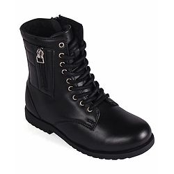 Pine Kids Winter Boots With Zipper & Lace Closure - Black
