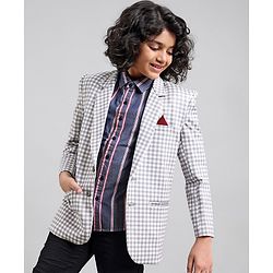 Pine Kids Full Sleeves Checked Blazer - Cream