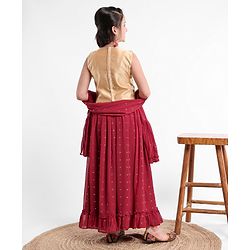 Pine Kids Sleeveless Choli & Sequin Embellished Lehenga Set - Red