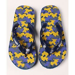 Pine Kids Flip Flops Camouflage Print - Navy Yellow