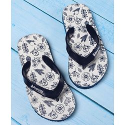 Pine Kids Flip Flops Floral Print- Navy White