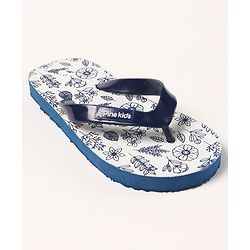 Pine Kids Flip Flops Floral Print- Navy White